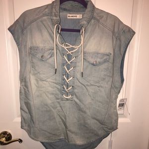Blank nyc lace up denim top